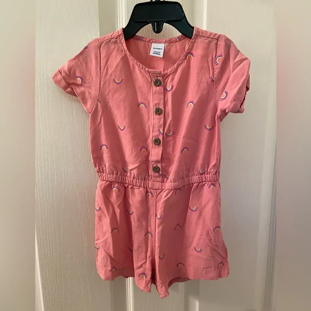 Old Navy Romper Pink Rainbow Print Girls Size 12-18 Months